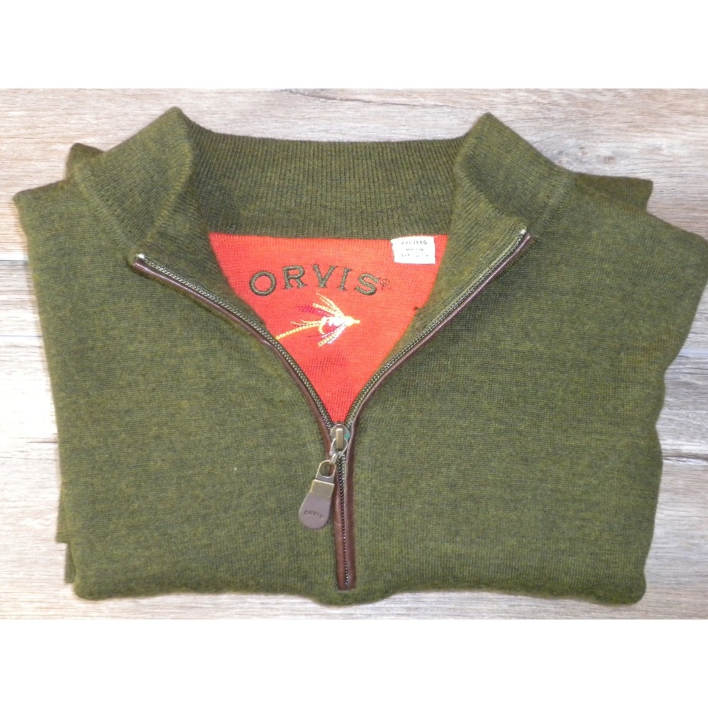 Orvis Sweater Mens XXL Green Merino Wool 1/4 Zip Pullover 2.0 Refined Gorpcore